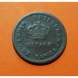 INDIA PORTUGUESA 1/8 TANGA 1884 REY LUIS I KM.307 MONEDA DE COBRE @ESCASA@ OITAVO de Tanga Portugal GOA