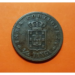 INDIA PORTUGUESA 1/4 TANGA 1901 MCMI REY CARLOS I KM.15 MONEDA DE COBRE MBC+ @ESCASA@ Portugal GOA