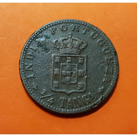 INDIA PORTUGUESA 1/4 TANGA 1903 MCMIII REY CARLOS I KM.15 MONEDA DE COBRE MBC- @ESCASA@ Portugal GOA