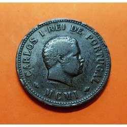 INDIA PORTUGUESA 1/2 TANGA 1901 MCMI REY CARLOS I KM.16 MONEDA DE COBRE MBC @ESCASA@ Portugal GOA