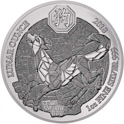@1 ONZA 2018@ RUANDA 50 FRANCOS 2018 AÑO LUNAR DEL PERRO MONEDA DE PLATA SC LUNAR OUNCE Rwanda 50 Francs Dog OZ