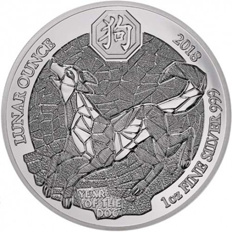 @1 ONZA 2018@ RUANDA 50 FRANCOS 2018 AÑO LUNAR DEL PERRO MONEDA DE PLATA SC LUNAR OUNCE Rwanda 50 Francs Dog OZ