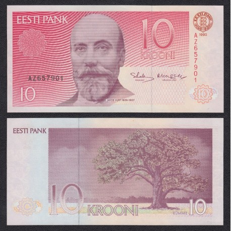 ESTONIA 10 KROONI 1992 ARBOL y JACOB HURT Pick 72B BILLETE SC Estonie PRE-EURO UNC BANKNOTE