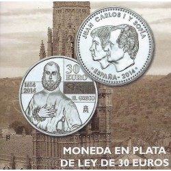 ESPAÑA 30 EUROS 2014 IV CENTENARIO DE LA MUERTE DE EL GRECO MONEDA DE PLATA SC EN BOLSA ORIGINAL DEL BANCO