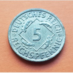 ALEMANIA 5 PFENNIG 1935 A REPUBLICA DEL WEIMAR KM.39 MONEDA DE LATON EBC- Germany Deutsches Reich 5 RPF