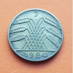 ALEMANIA 10 PFENNIG 1924 J REPUBLICA DEL WEIMAR KM.40 MONEDA DE LATON MBC Germany Deutsches Reich 10 RPF