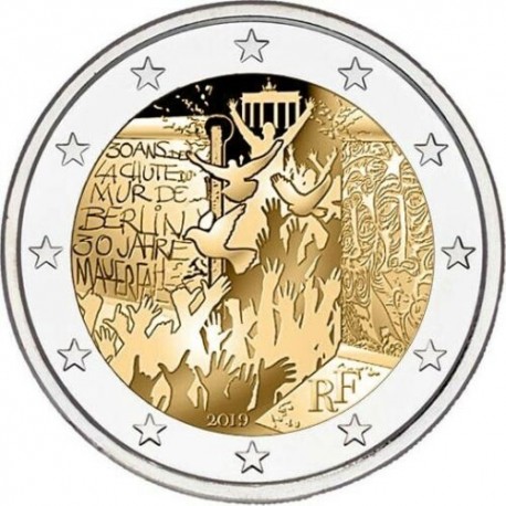 FRANCIA 2 EUROS 2019 MURO DE BERLIN 30 AÑOS DE SU CAIDA SC 2ª MONEDA CONMEMORATIVA France