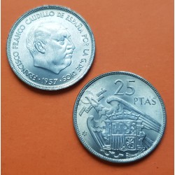 ESPAÑA 25 PESETAS 1957 * 65 ESTADO ESPAÑOL FRANCISCO FRANCO KM.787 MONEDA DE NICKEL SC @NO PLUS@ Spain