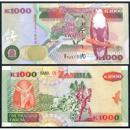 ZAMBIA 1000 KWACHA 1992 AGUILA SOBRE RAMA Pick 40A BILLETE SC Africa UNC BANKNOTE
