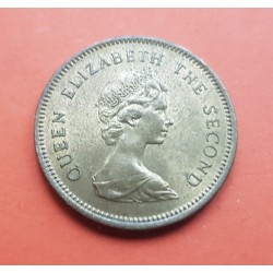 HONG KONG 50 CENTAVOS 1977 CARACTERES e ISABEL II KM.41 MONEDA DE LATON SC Colonia de Inglaterra