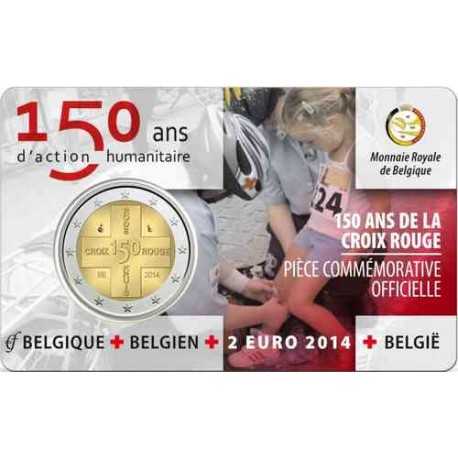 BELGICA 2 EUROS 2014 CRUZ ROJA 150 ANIVERSARIO SC @NO TIENE EL COINCARD@ MONEDA CONMEMORATIVA Belgium