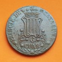 ESPAÑA Reina ISABEL II 6 CUARTOS 1841 PRINCIP DE CATALUÑA ESCUDO KM.128 MONEDA DE COBRE @ESCASA@ Spain