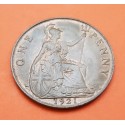 INGLATERRA 1 PENIQUE 1921 BRITANNIA JORGE V KM.810 MONEDA DE BRONCE SC- UK penny coin