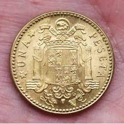 @MUY RARA NUEVA@ ESPAÑA 1 PESETA 1953 * 19 54 FRANCISCO FRANCO KM.775 MONEDA DE LATON SC Alguna Imperfección