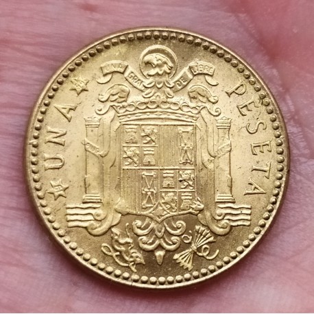 @MUY RARA NUEVA@ ESPAÑA 1 PESETA 1953 * 19 54 FRANCISCO FRANCO KM.775 MONEDA DE LATON SC Alguna Imperfección