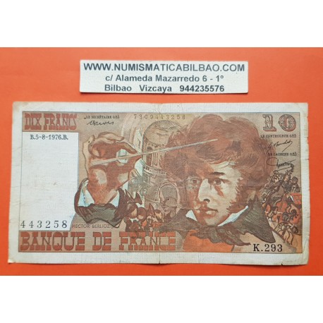 FRANCIA 10 FRANCOS 1976 MUSICO Serie K.293 Pick 150C BILLETE MUY CIRCULADO France 10 Francs