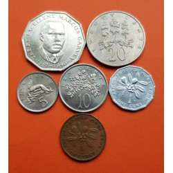 6 monedas X JAMAICA 2x 1 CENTIMO + 5+10+20+50 CENTIMOS 1965/1980 NORMAN W. MANLEY PREMIER KM.62A VARIOS METALES EBC