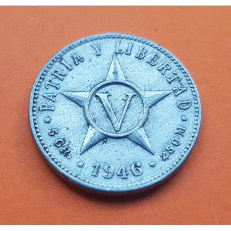 CUBA 5 CENTAVOS 1946 ESTRELLA PATRIA y LIBERTAD KM.11.3 MONEDA DE NICKEL MBC+