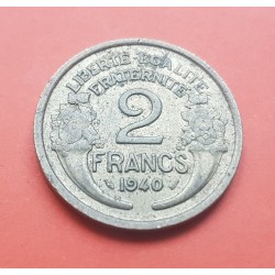 FRANCIA 2 FRANCOS 1940 DAMA Tipo MORLON KM.886 MONEDA DE LATON MBC+ PRE OCUPACION NAZI III REICH WWII France