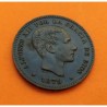 ESPAÑA Rey ALFONSO XII 5 CENTIMOS 1879 OM REY y ESCUDO KM.674 MONEDA DE BRONCE EBC- @RARA ASI@ Spain