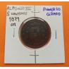 @REVERSO 20º GIRADO@ ESPAÑA Rey ALFONSO XII 5 CENTIMOS 1879 OM REY y ESCUDO KM.674 MONEDA DE BRONCE EBC- Spain
