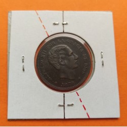 ESPAÑA Rey ALFONSO XII 5 CENTIMOS 1879 OM REY y ESCUDO KM.674 MONEDA DE BRONCE EBC- @RARA ASI@ Spain