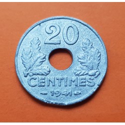 FRANCIA 20 CENTIMOS 1941 VALOR KM.900.1 MONEDA DE ZINC MBC Ocupación Nazi III REICH 20 Centimes WWII France 1