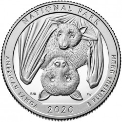 .@1ª MONEDA@ ESTADOS UNIDOS 25 CENTAVOS 2020 P MURCIELAGOS Parque Nacional en AMERICAN SAMOA NICKEL SC USA Quarter