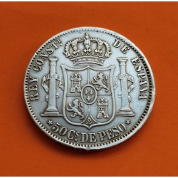 ESPAÑA Rey ALFONSO XII 50 CENTAVOS DE PESO 1881 ESCUDO KM.150 ISLAS FILIPINAS MONEDA DE PLATA MBC+ @ESCASA@ 2