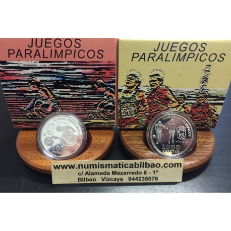 2 monedas x ESPAÑA 1000 PESETAS 2000 JUEGOS PARALIMPICOS DE SIDNEY ATLETISMO CIEGOS y SILLA DE RUEDAS PLATA ESTUCHE CERTIFICADO