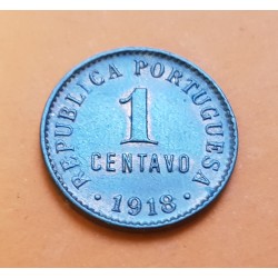 PORTUGAL 1 CENTAVO 1918 ESCUDO y VALOR KM.565 MONEDA DE BRONCE SC @BRILLO@ República Portuguesa R/1