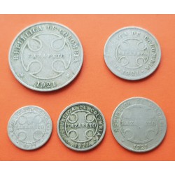 5 monedas x LEPROSERIA DE LAZARETO 1+2+5+10+50 CENTAVOS 1921 RH COLOMBIA VALOR NICKEL @RARAS@ Leper Colony coin