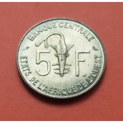 AFRICA DEL OESTE 5 FRANCOS 1972 ANTILOPE KM.2A MONEDA DE LATON SC Etats de L'Afrique De L'Ouest