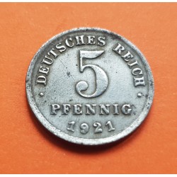 ALEMANIA 5 PFENNIG 1921 D IMPERIO KM.19 MONEDA DE HIERRO EBC- Germany Deutsches Reich 5 RPF