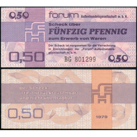 ALEMANIA DEMOCRATICA 50 MARCOS 1979 SERIE FORUM CHEQUE Pick FX4 BILLETE SC DDR Germany 50 Mark EAST GERMANY