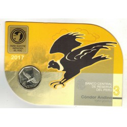 PERU 1 SOL 2017 CONDOR ANDINO KM.405 MONEDA DE ALPACA SIN CIRCULAR BLISTER DE CARTON BANCO CENTRAL DE PERU