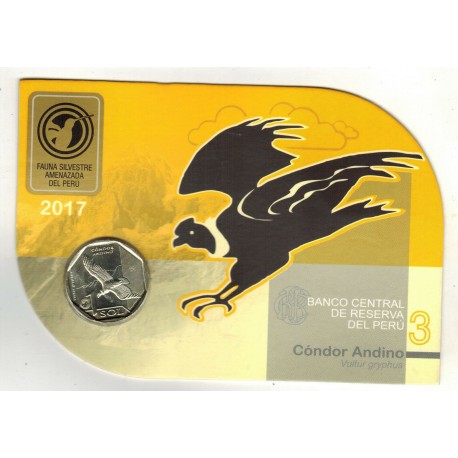 PERU 1 SOL 2017 CONDOR ANDINO KM.405 MONEDA DE ALPACA SIN CIRCULAR BLISTER DE CARTON BANCO CENTRAL DE PERU