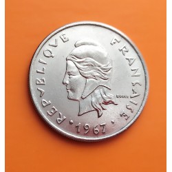 POLINESIA FRANCESA 20 FRANCOS 1967 DAMA ABORIGEN y FRUTOS KM.6 MONEDA DE NICKEL mbc + Polynesie Francaise