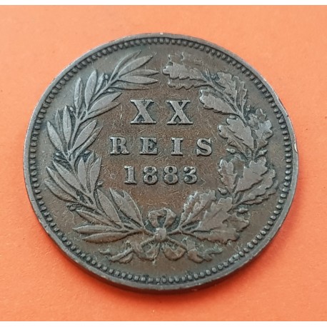 PORTUGAL 20 REIS 1883 Rey LUIS I y VALOR KM.527 MONEDA DE BRONCE MBC LUIZ I XX Reis 1883